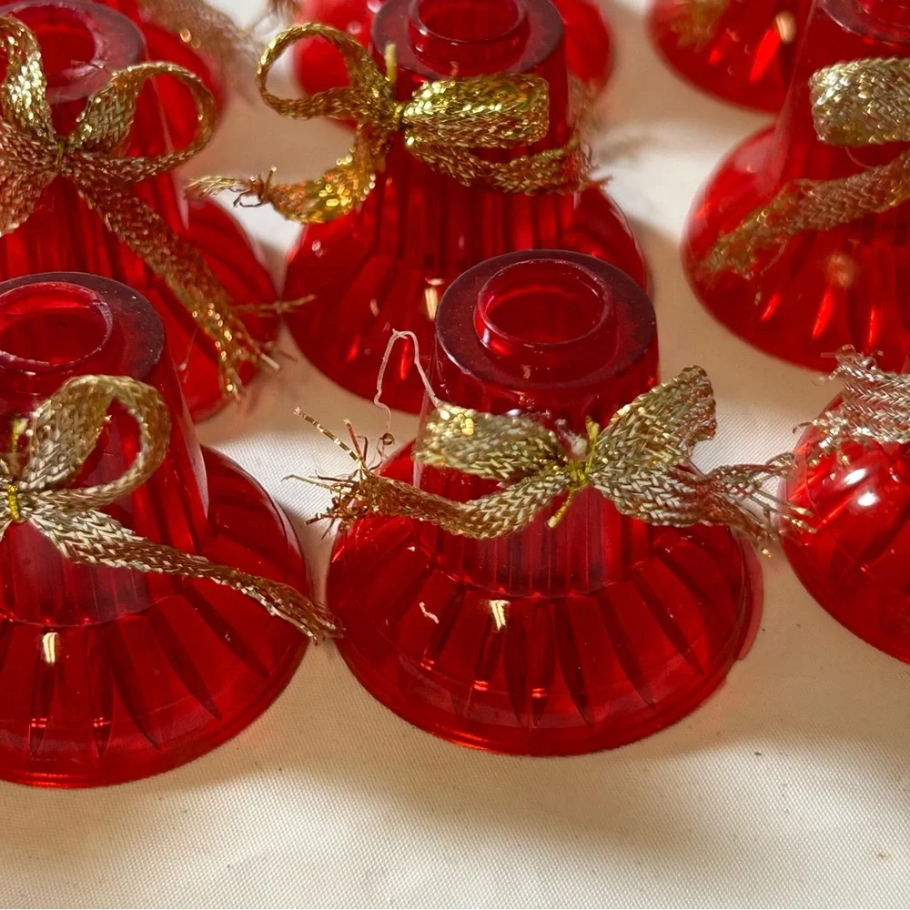 Vintage 24 Red Plastic Bell Bows Christmas Tree Light String Covers Replacements
